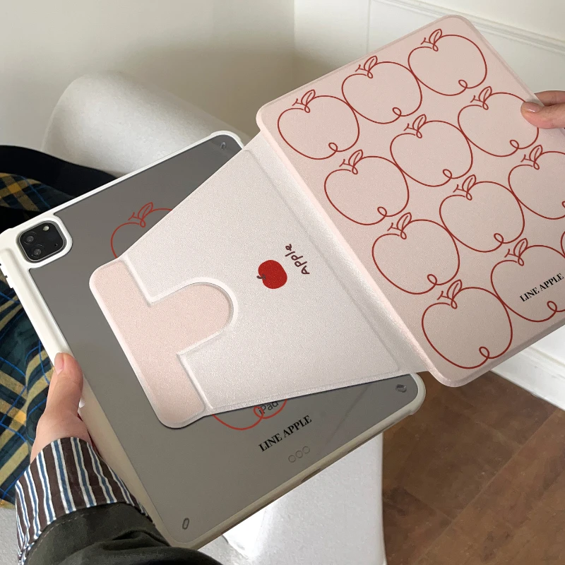 Line Apple Pattern Tablet Case For iPad Pro 11 12.9 13 A16 M2 M4 M3 M5 Shell 8.3 9.7 10.2 5/6/7/8/9/10/11th Mini Air 3 4 5 Cover