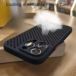 Heat Dissipation Cooling Phone Case For iPhone 16 15 14 13 12 11 Pro Xs Max XR X Plus Breathable Mesh Contrast Color Soft Cover