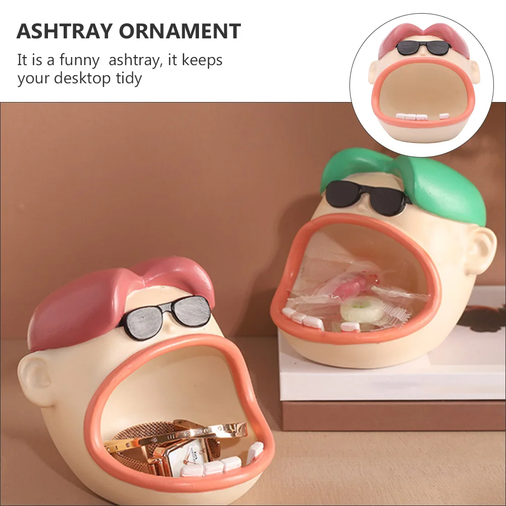 

1pc Resin Ashtray Big Mouth Funny Desktop Ornament Cigarette Holder For Home Party Decoration Household Decorative Smoke Ash