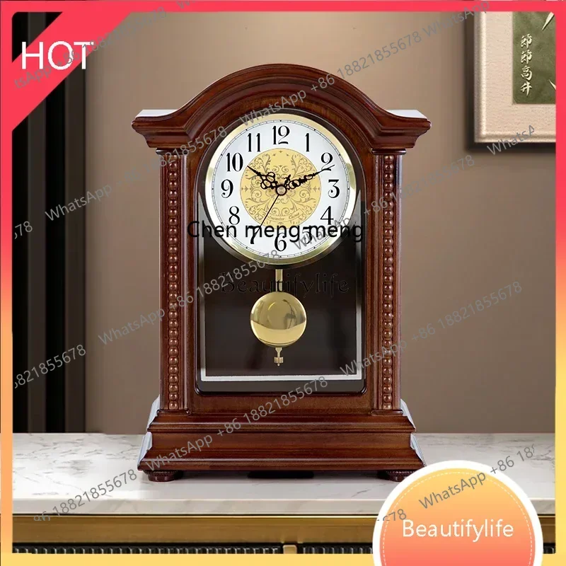 style Solid wood table clock living room home European retro swing table cabinet countertop swing clock ss 8617