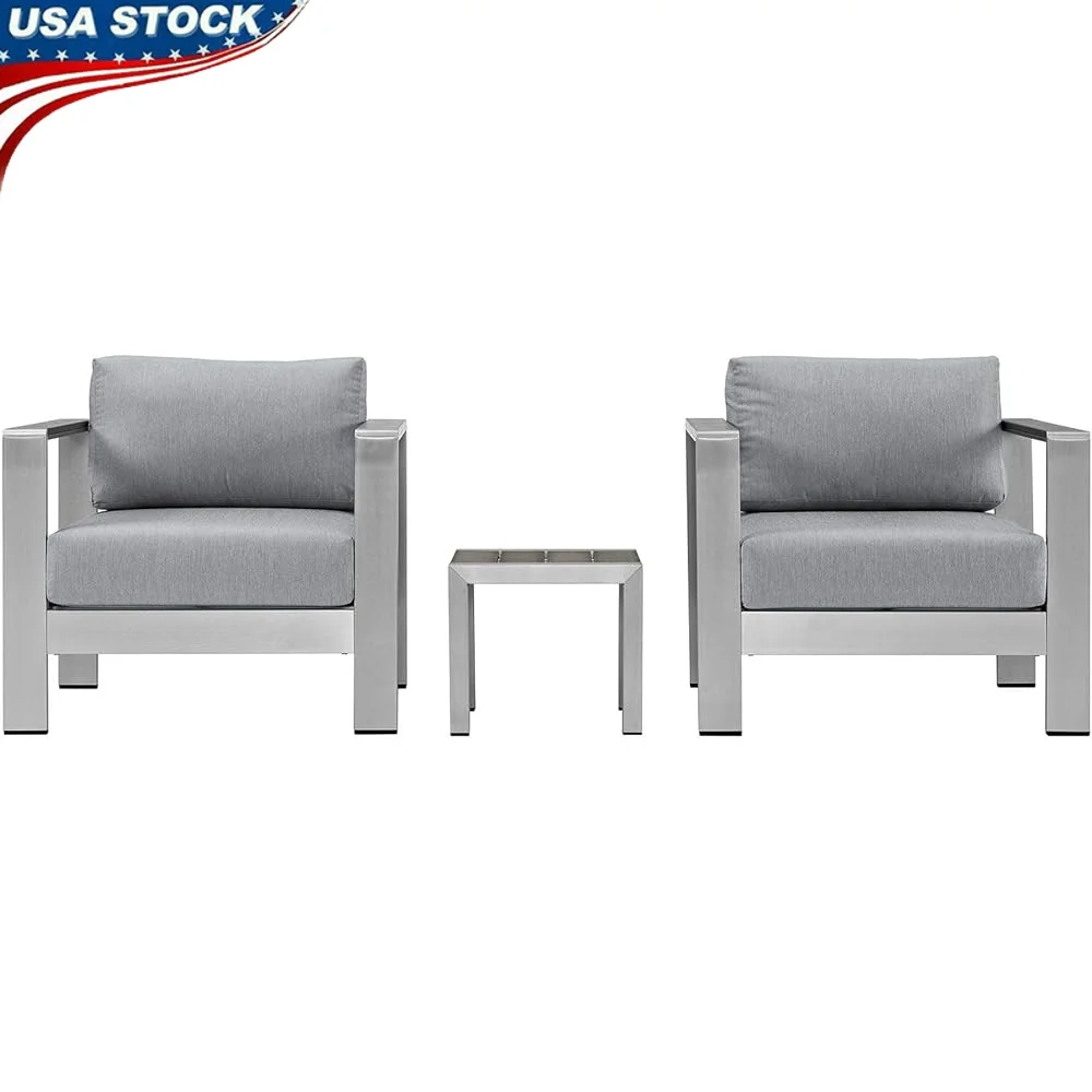 

3 Piece Aluminum Outdoor Patio Furniture Set Weather Resistant Seating Two Lawn Chairs Side Table Modern Design All Weather