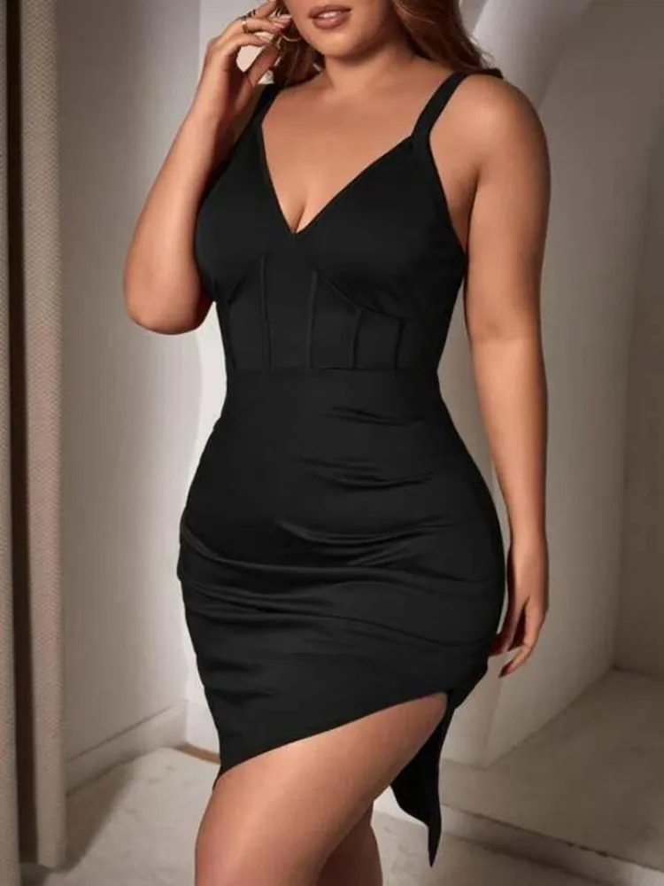 Plus Asymmetrical Hem Cami Dress Plus Size Women Dresses L XL 2XL 3XL 4XL Size