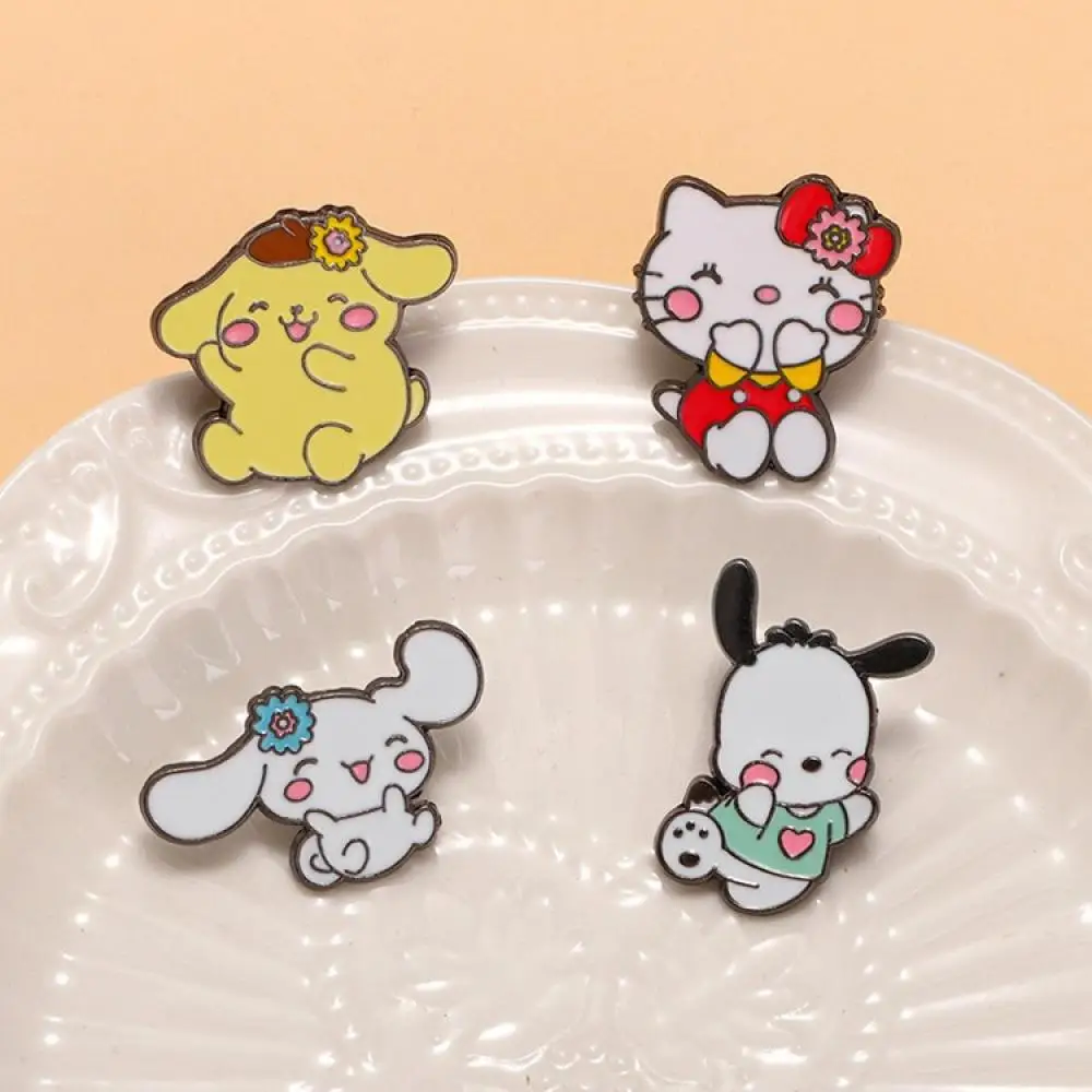 1 Buah Bros Kancing Hello Kitty Lucu Pochacco Cinnamoroll Enamel Kerah Pin Logam Anime Lencana Ransel Pakaian Hadiah Perhiasan