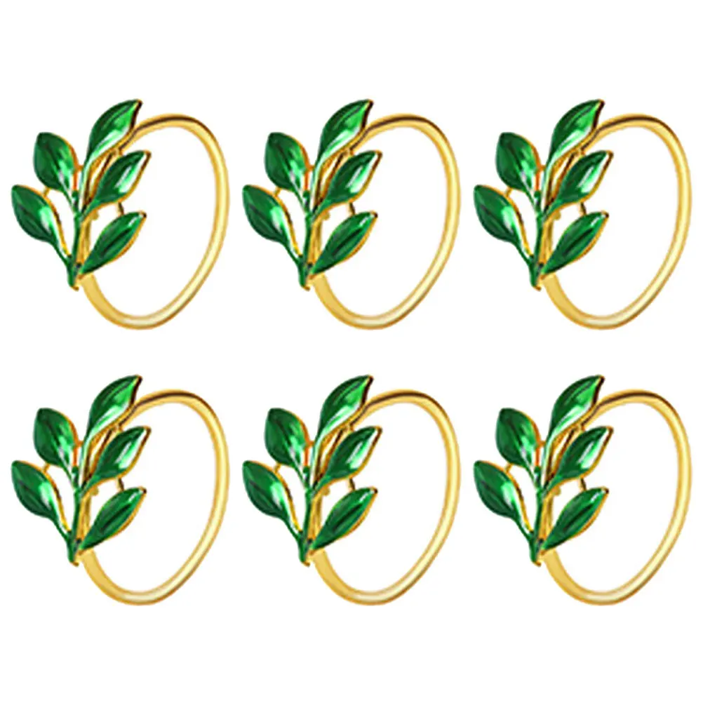 

6Pcs Leaf Metal Napkin Rings Elegant Alloy Holders for Wedding Holiday Party Table Decoration Valentine's Day Dinner
