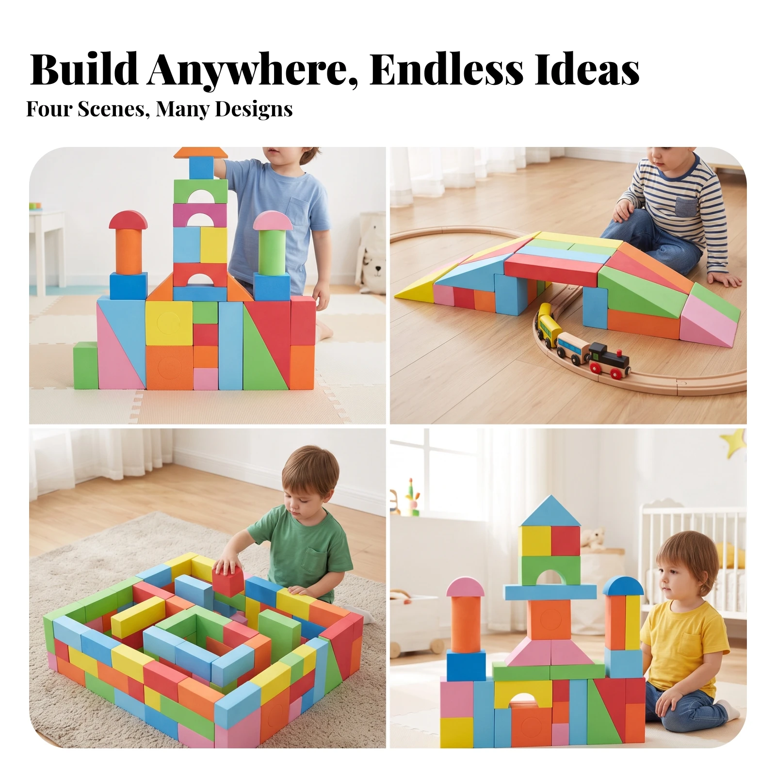 Foam Construction Blocks Assorted Geometric Shapes Thick Padded Design Educational Toy for Toddlers