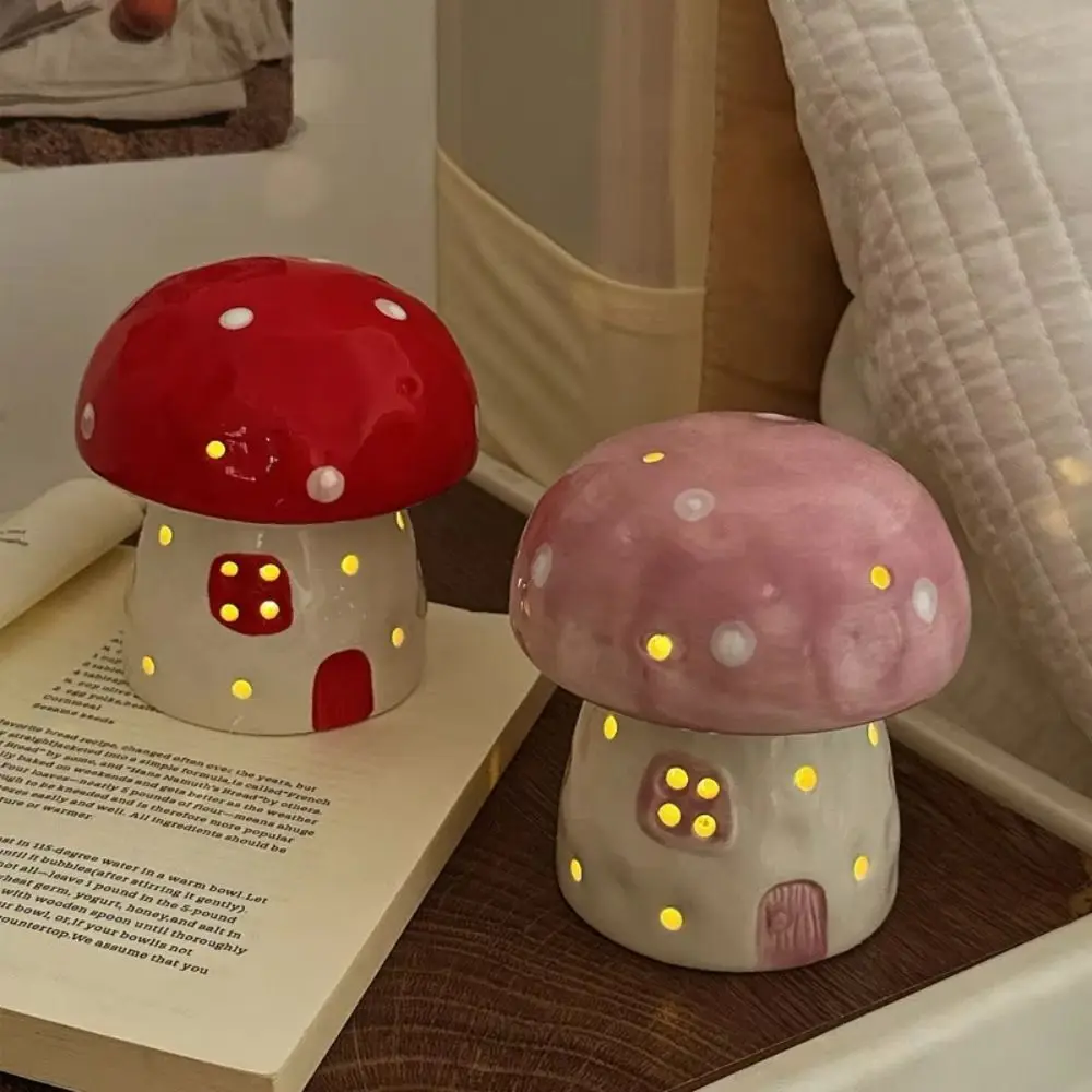 Table Decor Lamp Mushroom Night Light Eye Protection Sleeping Bedside Night Light Nordic LED Ceramic Night Light Girl Heart
