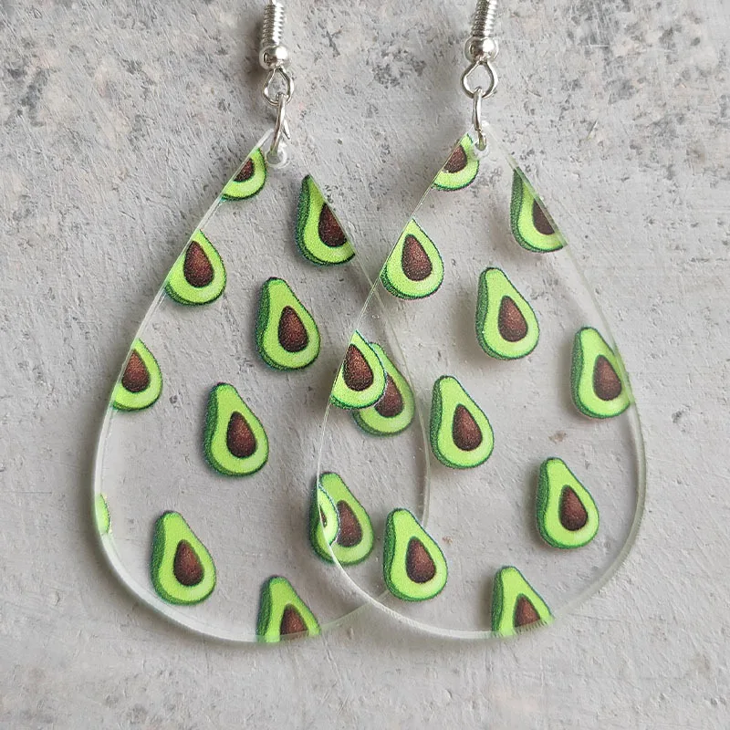 2022 Wholesale Drop-shaped Women's Transparent Summer Fruit Earrings Avocado Strawberry Papaya Kiwi Jewelry for Women Girl