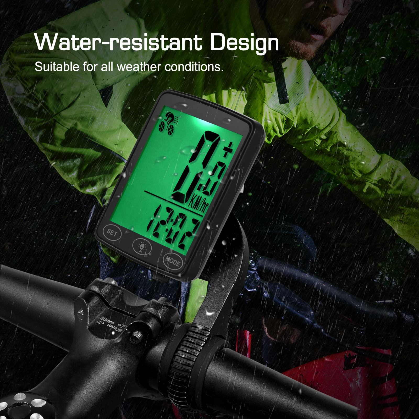 Waterproof Bike Computer with LED Backlight Bicycle Speedometer Odometer Calorie Counter and Temperature Display