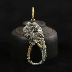 White Copper Elephant Teeth Figurines Car Keychain Creative Pendant Buckle Retro Keychain Fortune Pendant Vintage Key Chain