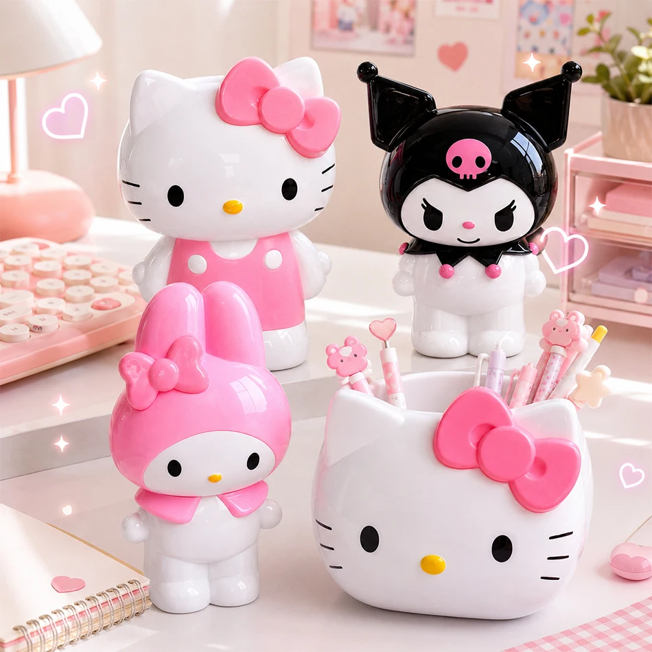 Organizador de Mesa Hello Kitty Sanrio My Melody, Porta Canetas e Pincéis de Maquiagem, Caixa de Armazenamento para Quarto de Dormitório, Presentes de Aniversário