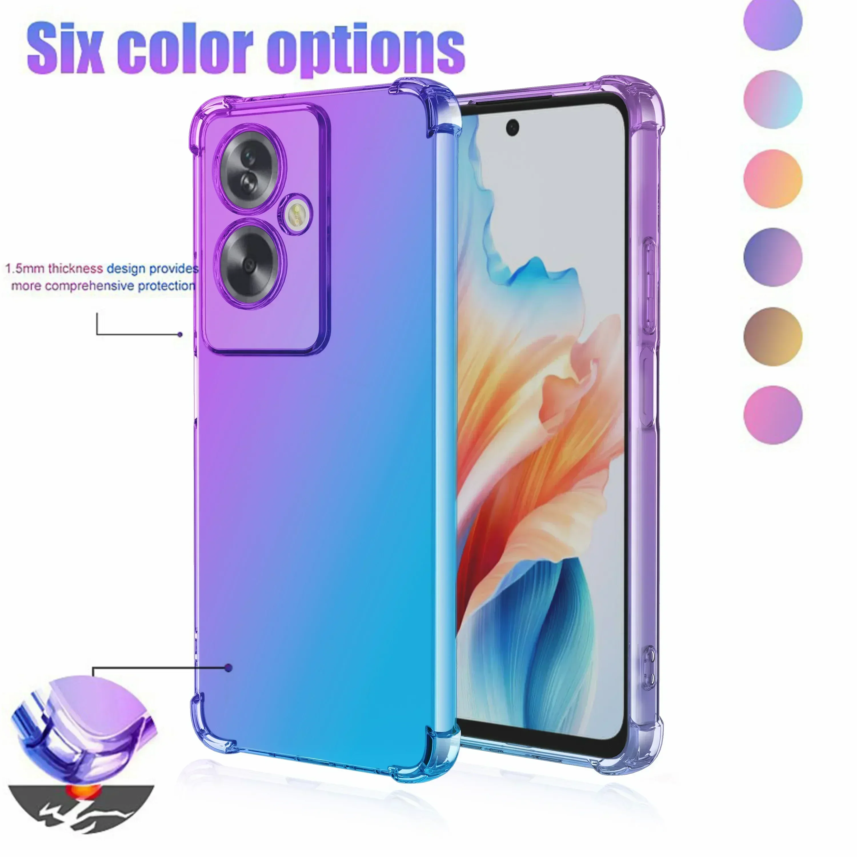 Casing transparan TPU gradien warna-warni fleksibel, sarung pelindung kantung udara Funda Capa untuk OPPO A79 5G A38 A18 A98 A78 A17K A57S A77