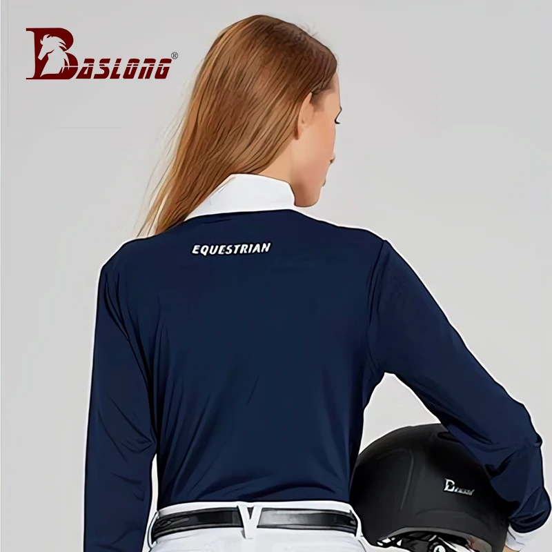 เสื้อยืดขี่ม้าแขนยาวเสื้อโปโลฤดูใบไม้ผลิและฤดูร้อน Quick-Drying Breathable ครีมกันแดดชุดขี่ม้าการแข่งขันเสื้อยืดผู้ชายและผู้หญิง Elegant Knight ชุด