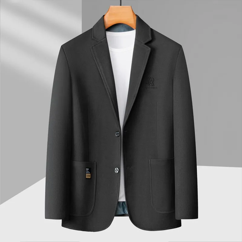 2024 High Quality Plus Fat Plus Men\'s Fashion Suit Thin Coat Spring Deluxe Sense of Fat Hipster Solid Color Autumn Casual Suit