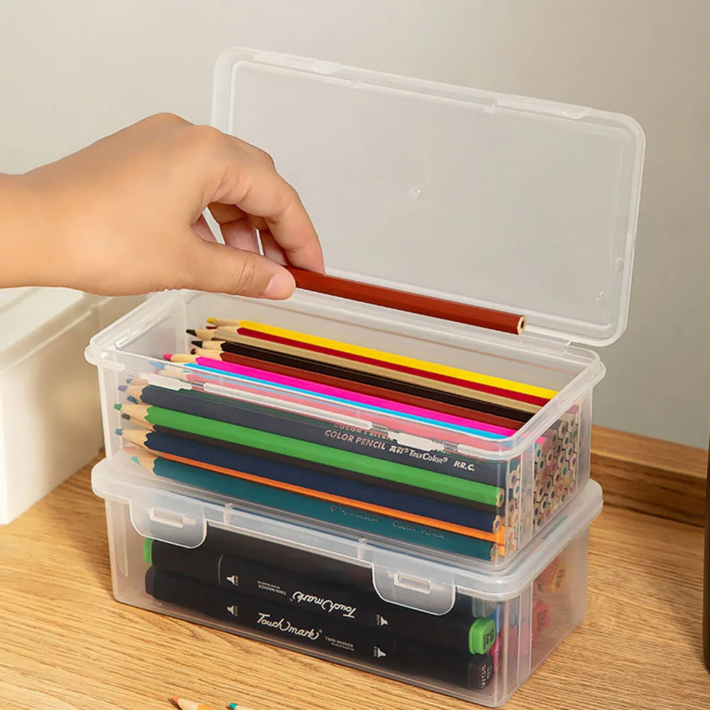 Large Capacity Plastic Storage Box Pencil Case Box PP Material Transparent Pencil Box Pouch Stationery School Pencil Case