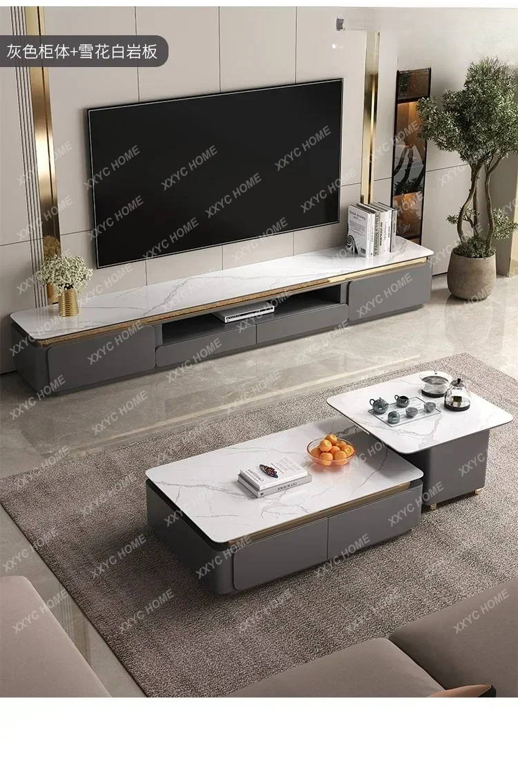 

SSALight Luxury Modern Minimalist Stone Plate TV Cabinet and Tea Table Combination Living Room Paint High Furniture