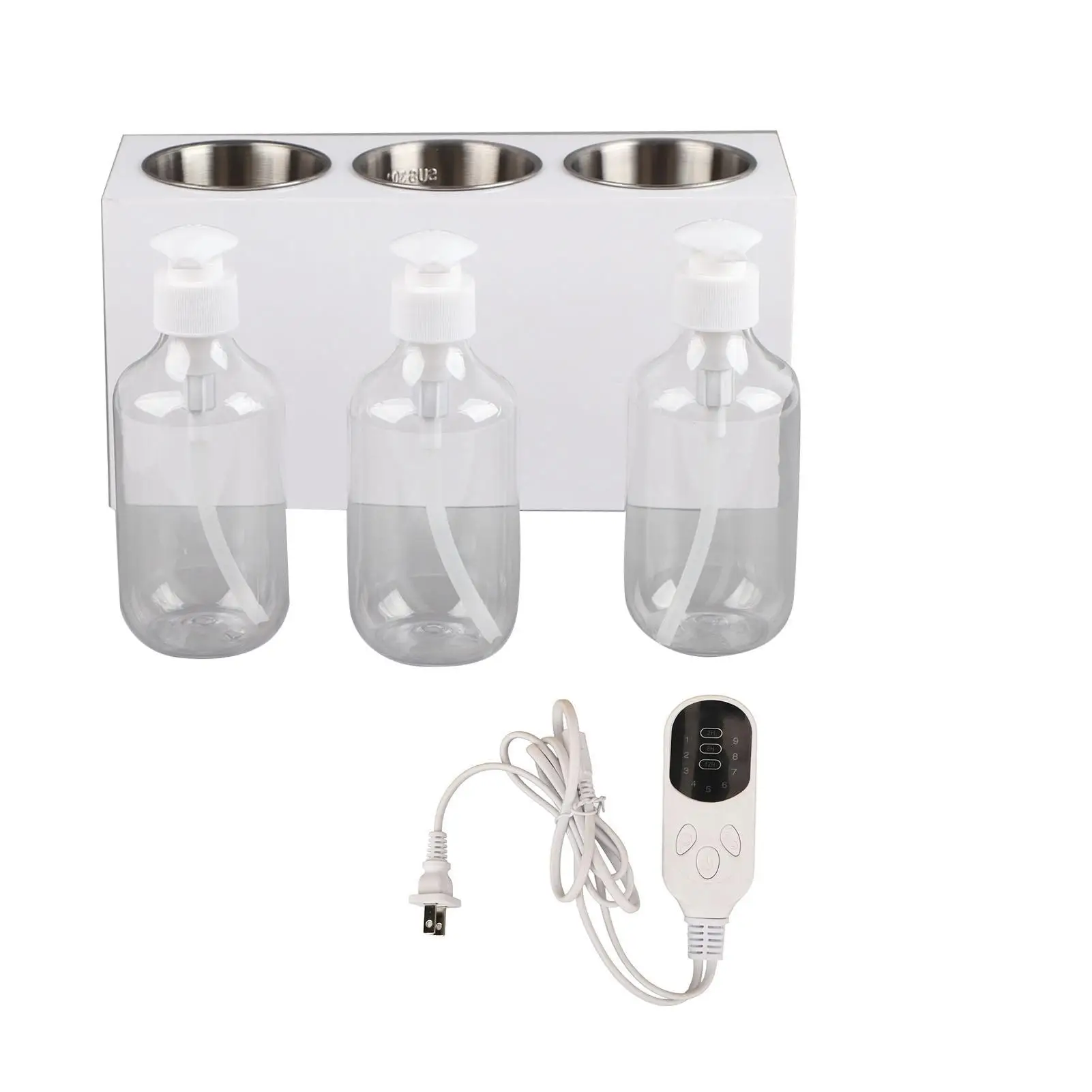 

Adjustable 3 Bottle Spa Warmer with 9 Temperature Settings and Timer for Massage Oil Lotion Cream Heater