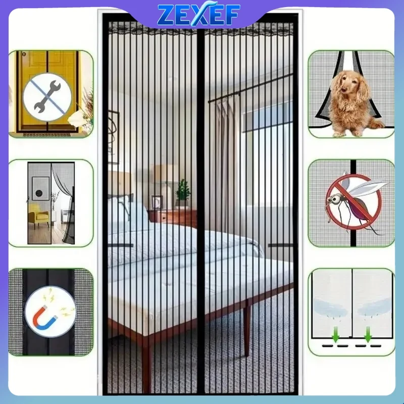 

ZEXEF 80x210CM 100x210CM Магнитная дверная занавеска сетка для двери против комаров, насекомых, мух, насекомых, шторы, автоматическое закрытие дверной занавески