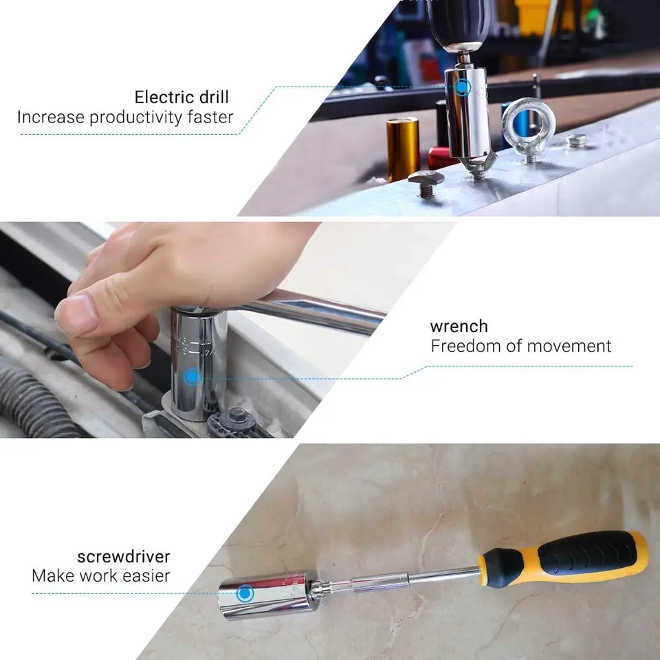 Universal Socket Wrench, Self-adjusting Socket Fits Standard 1/4''-3/4'' (7-19mm