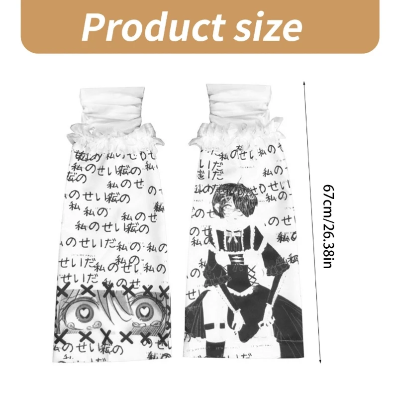Japanese Punk Anime Letter Pattern Leg Guards Harajuku Ruffle Trim Leg Warmer image 6