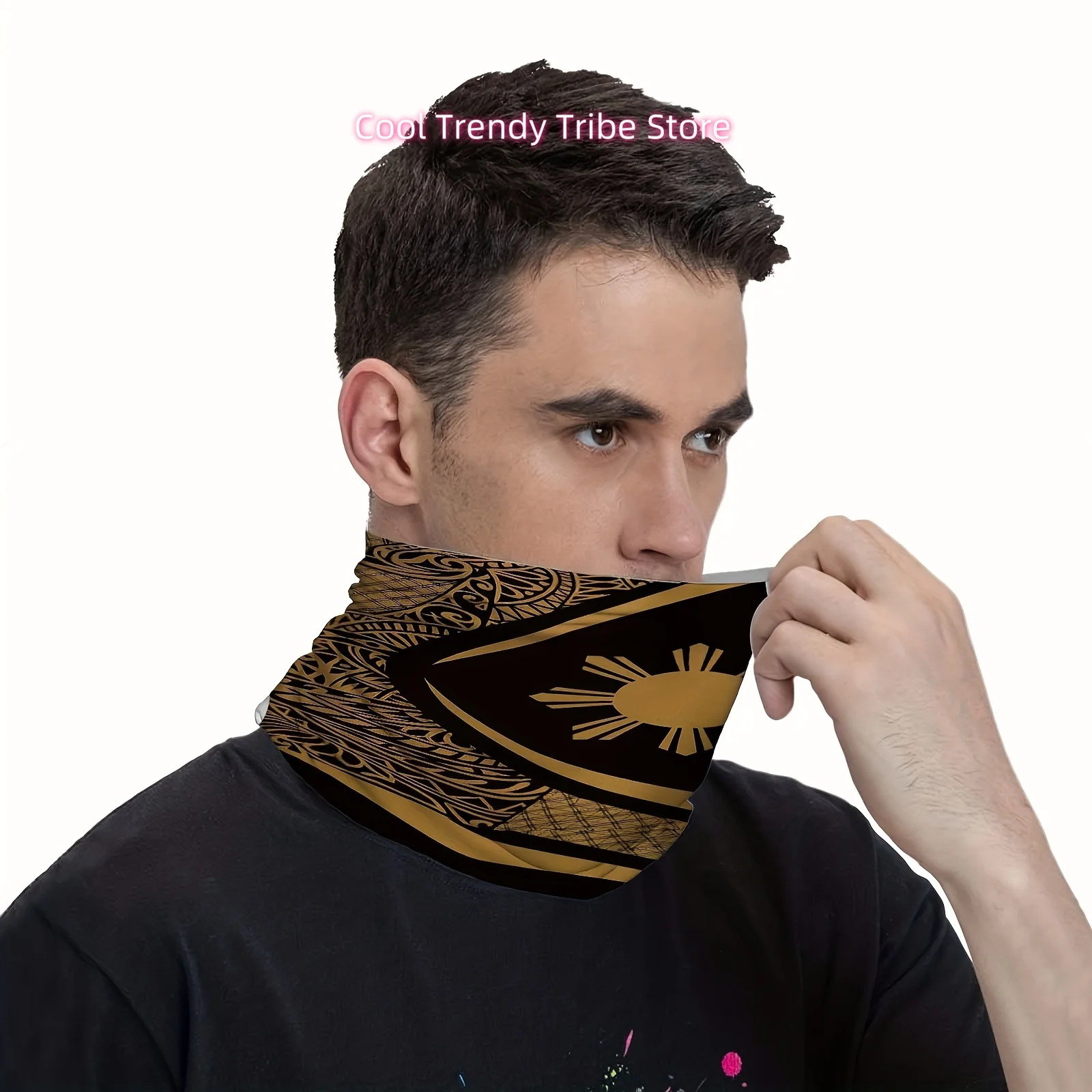 Golden Philippine Sun, Stars, Abstract Design Fun Design Multi Functional Print Scarf Men Women Unsix Mask Neck Mask Holiday Eve view 6