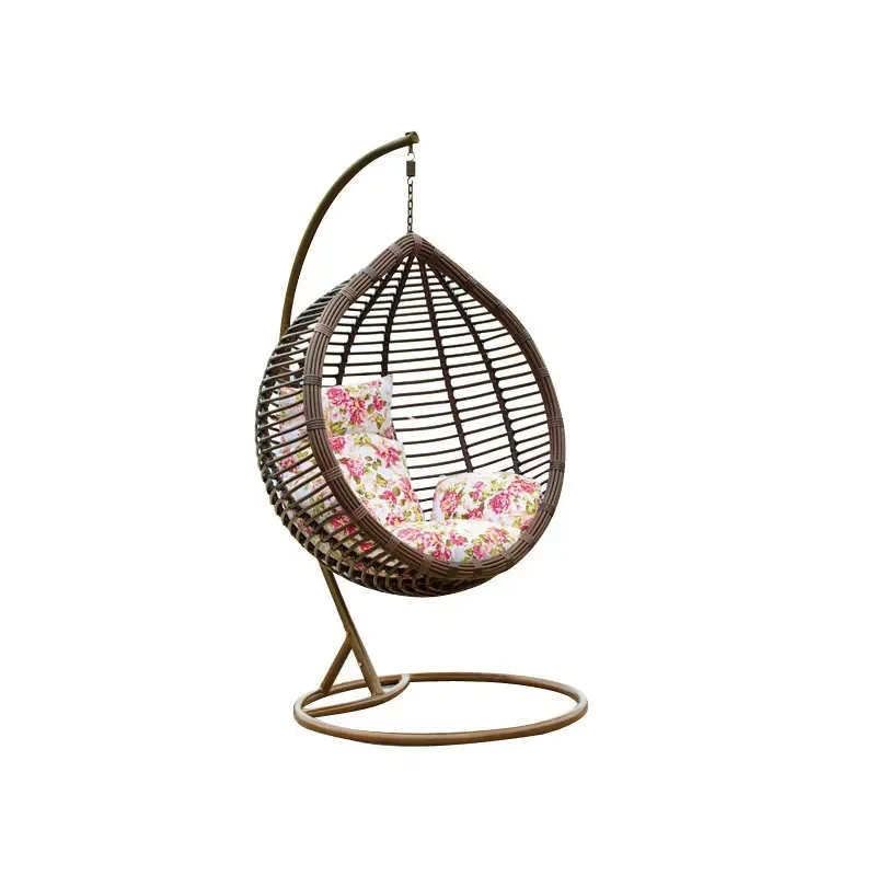 Modern Outdoor Furniture Egg Shaped Hanging Swing Chair with Stand Rattan Pink Finish for Hotels & Apartments