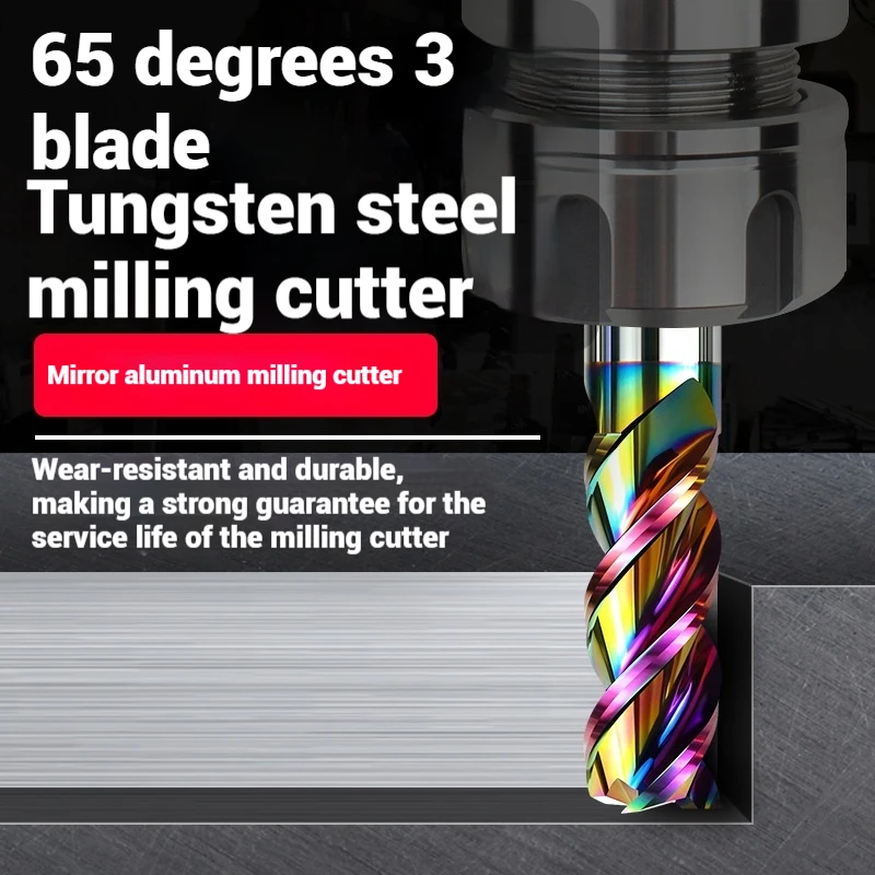 HRC65 Kleurrijke Coating Wolfraam Staal Carbide 3-Fluit U-groef Endmill Aluminium CNC Machines Speciale Frees tool