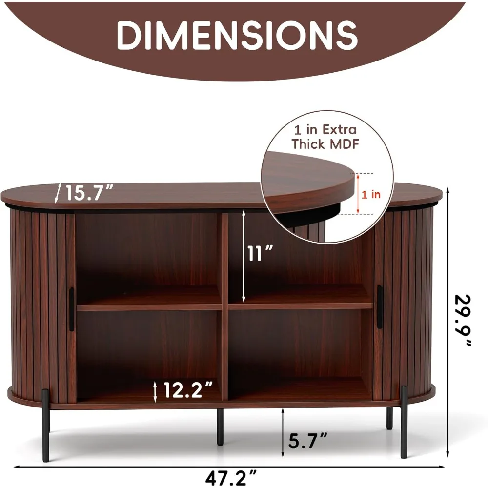 47 Credenza Buffet con portaoggetti, anta scorrevole e ripiano regolabile, anta scorrevole e ripiano regolabile, moderno Mid-Century