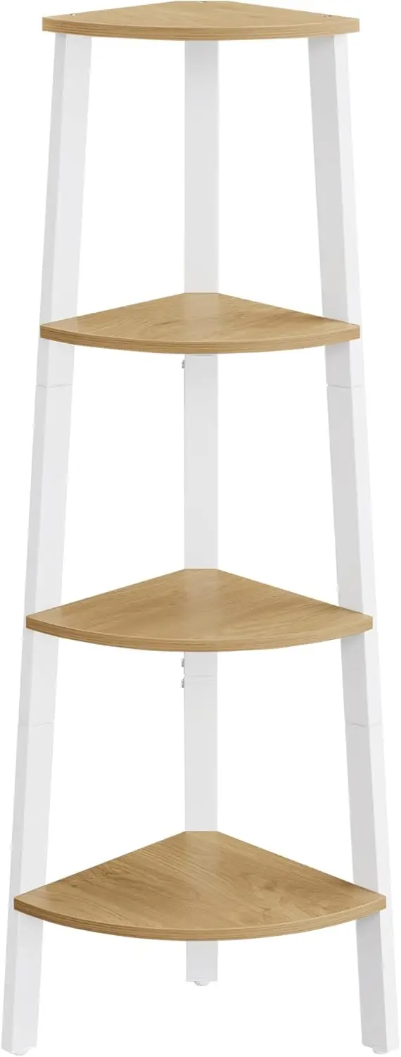 

4-Tier Corner Bookshelf, Industrial Ladder Shelf for Living Room, Office, Kitchen in Natural Oak and Matte White