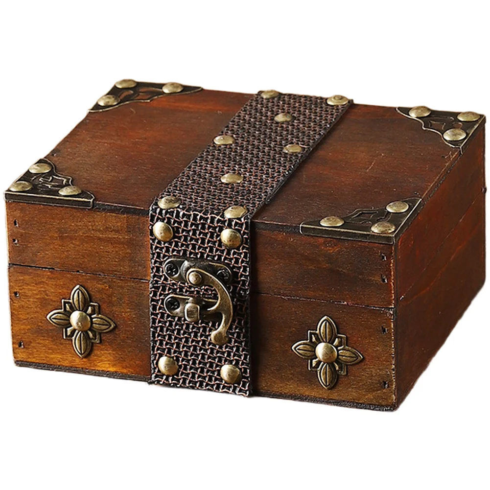 Caja de joyería de madera Vintage, cofre de almacenamiento con correa de cuero para decoración del hogar, organizador de almacenamiento decorativo de película para joyería