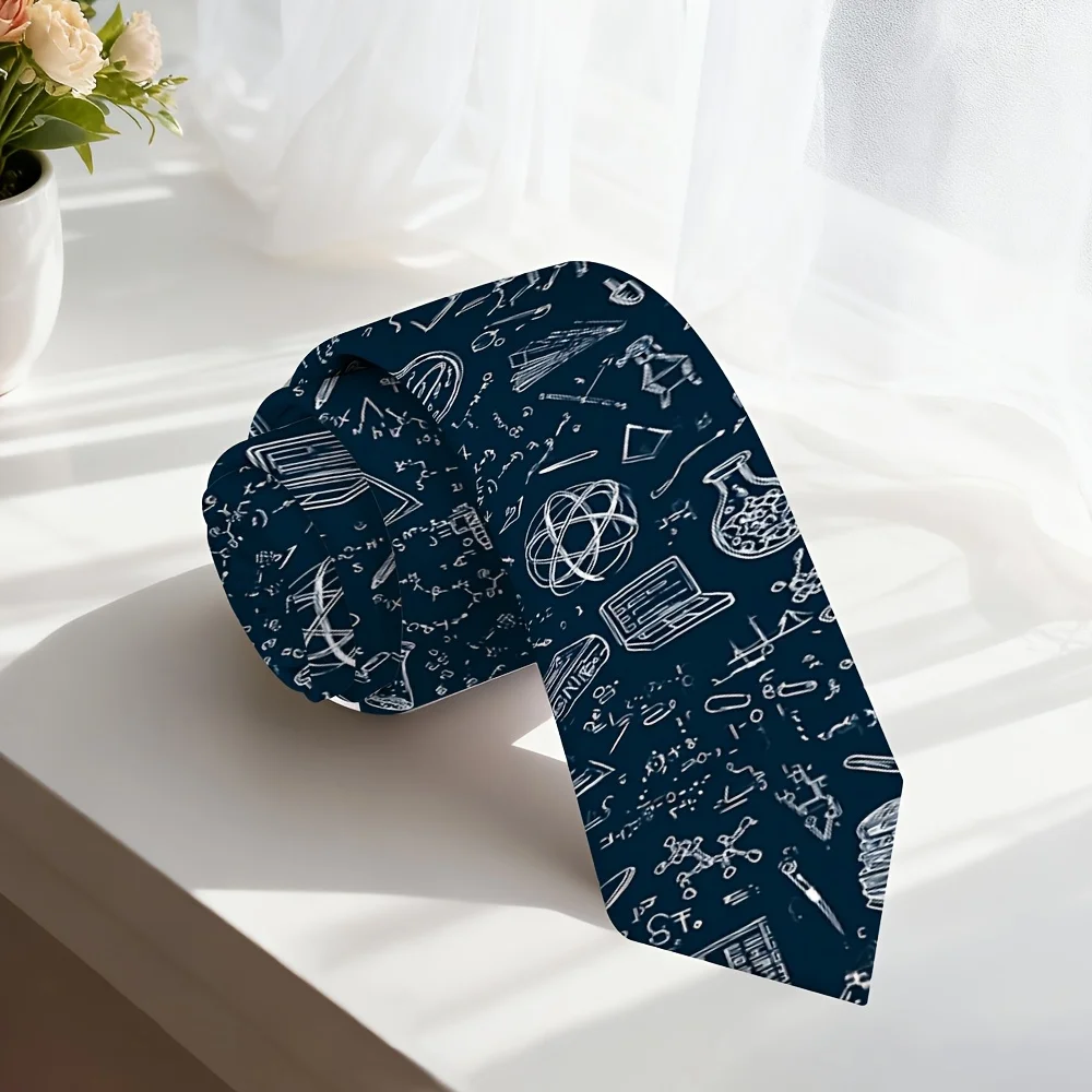 1pc Science Themed Necktie Suitable for Speeches Client Dinners Weddings Elegant Doodle with Scientific Symbols