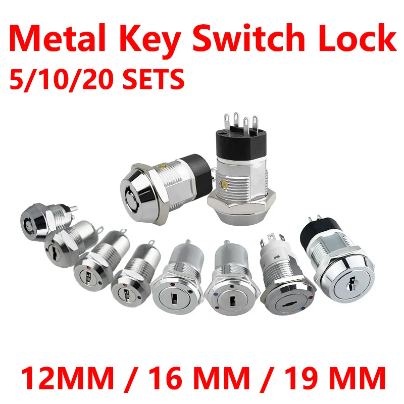 

5/10/20 Sets 2P 4P Electronic Power 12/16/19mm Zinc Alloy Metal Key Switch Lock 102/135/1203/2801