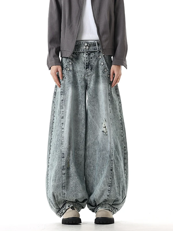 

Американские джинсы-фонарики для мужчин и женщин, свободные прямые широкие брюки, длинные брюки, осенний модный дизайн, повседневные брюки