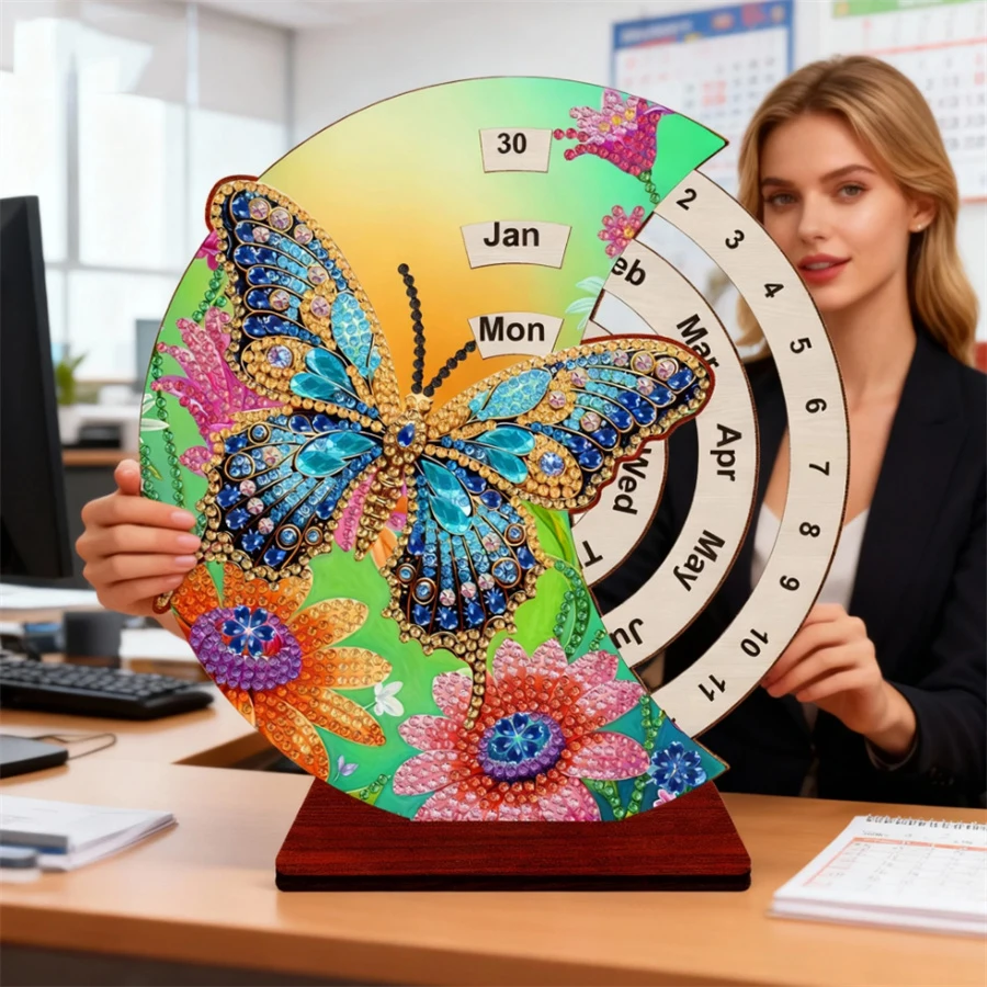 

2026 Special Shaped DIY Diamond Painting Moon Perpetual Calendar Diamond Handmade Rotating Calendar Home Decor for Beginners