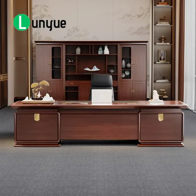 Modern Commercial Office Computer Desk with Side Cabinet E0 Grade Wood Material High End Executive Workstation for Home