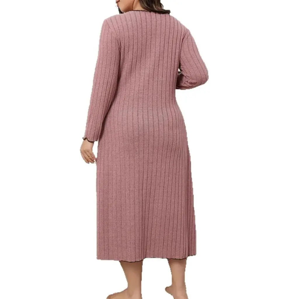 

Новое весеннее женское платье больших размеров с v-образным вырезом и длинными рукавами, однотонное, модное, в европейском и американском стиле, дизайн с деревянными краями уха