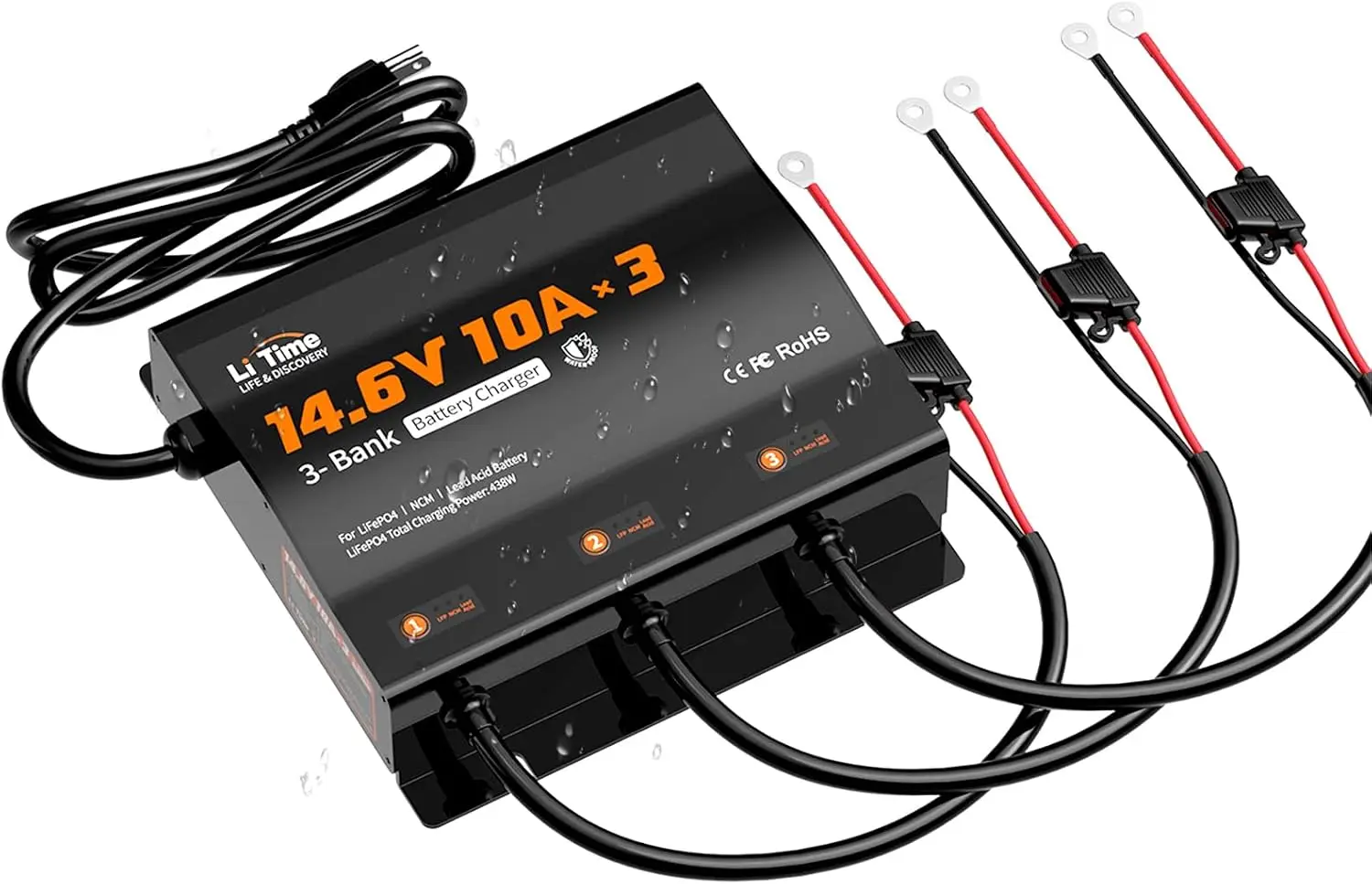 

3-Bank 10A Smart Battery Charger for LiFePO4, RV, Boat, Motorcycle with LED Indicator and Safety Features