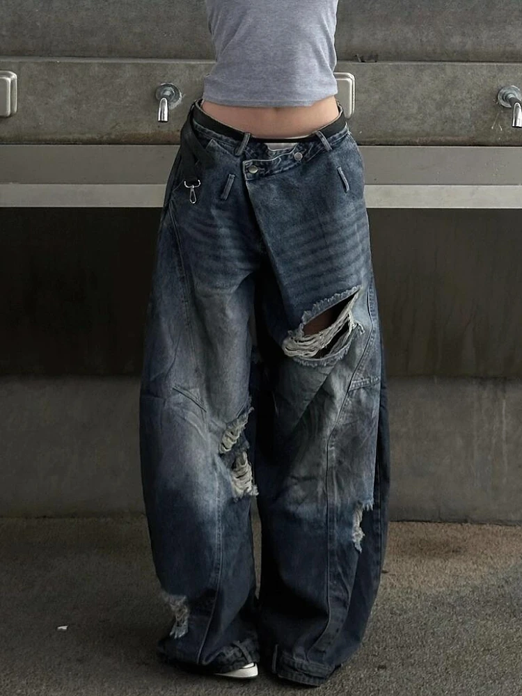 

Heavy Duty American Street Style Distressed Jeans Men's High Waist Long Pants Summer Trendy Dyeing Process Casual Wear