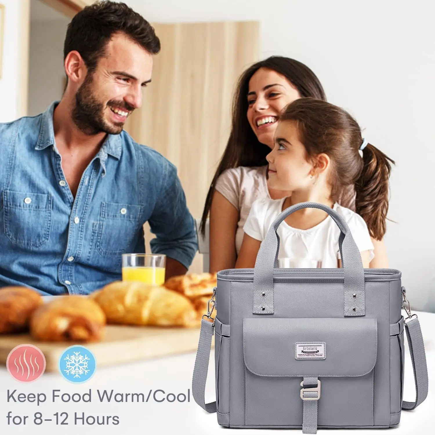 Weitars bolsa de almuerzo para mujer, fiambrera aislada, bolso de mano Extra grande, bolso enfriador de mano abierto ancho con hombro extraíble