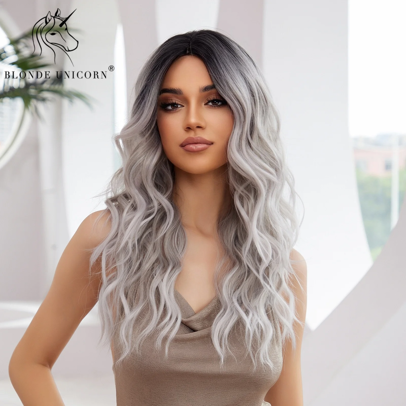 Blonde Unicorn Sliver Highlight Wig Long Wavy Synthetic Wigs no Bangs Cosplay Daily Use Heat Resistant Fiber for Women