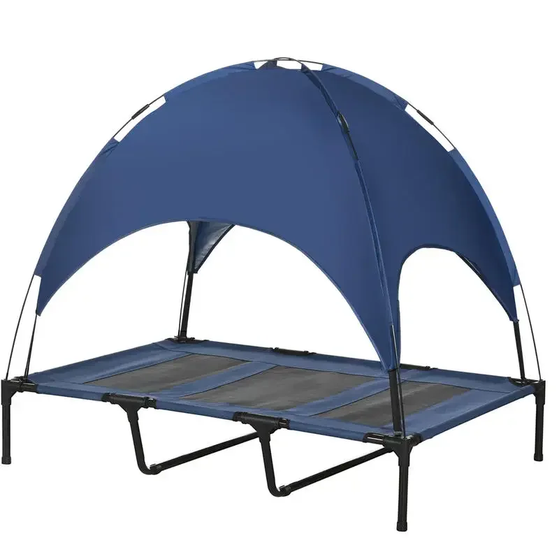 

PawHut 48" x 36" Elevated Portable Dog Cot Cooling Pet Bed with UV Protection Canopy Shade, Dark Blue
