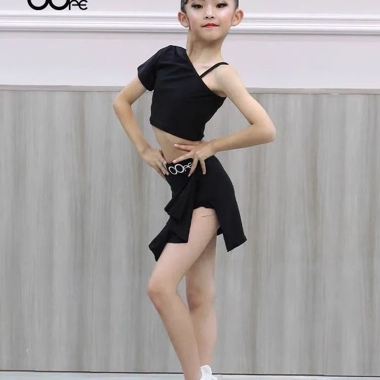 Women\'s dance suit top black line dance costume Latin Dance Skirt Girl clothes Dancewear skirt Sports dance suit Stage clothes