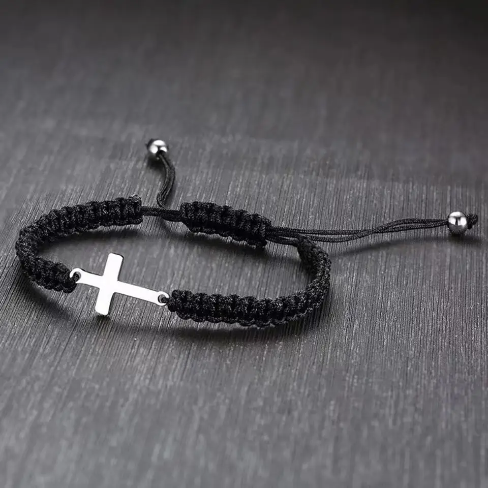 UILZ Creative Personality Stainless Steel Cross Hand-woven Adjustable Colored String Couple Versatile Bracelet