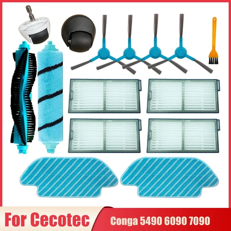 Hepa Filter Parts For Cecotec Conga 5490 6090 7090 Robot Vacuum Cleaner Side/Soft Roller Brush Cover Mop Cloth Wheel Replacement