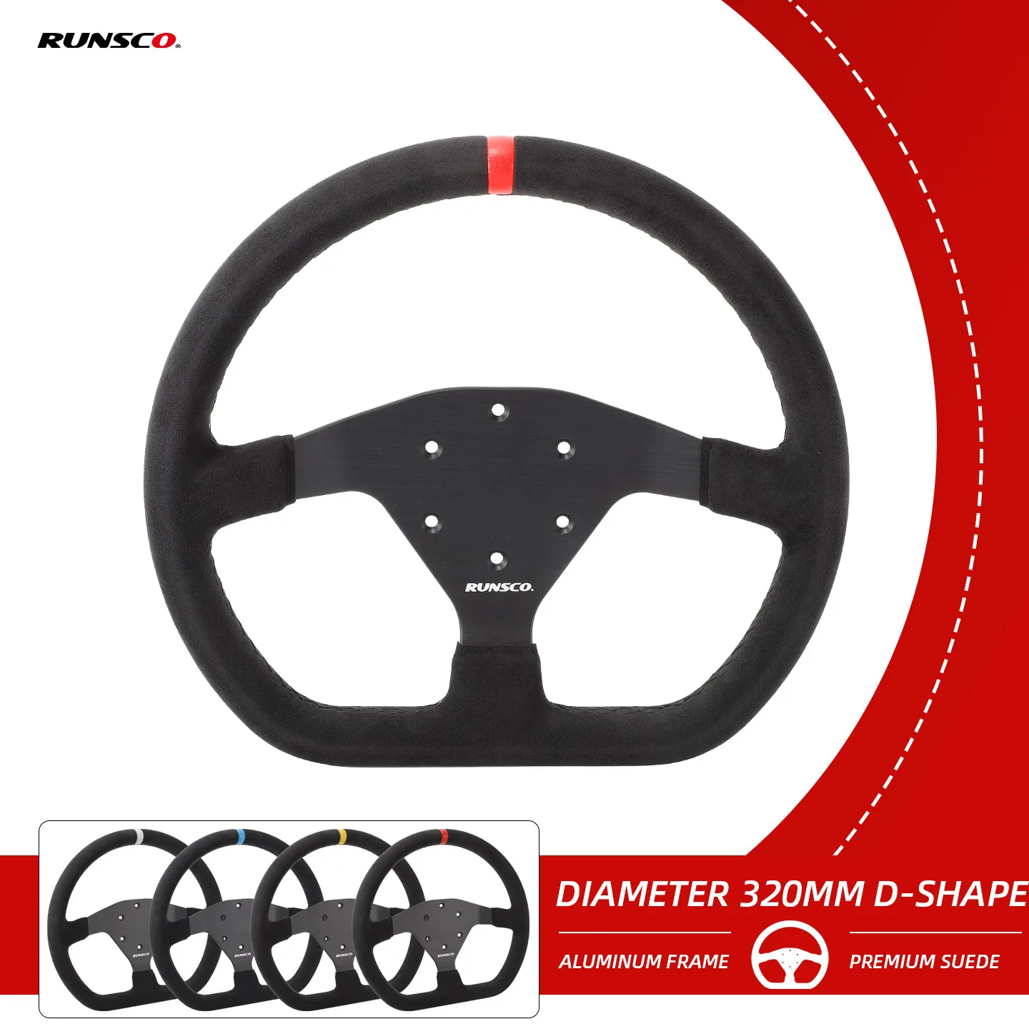 Runsco 320mm Steering Wheel Suede 9040 Simulator Controller Sport Rims D-Shape Flat Drift 5188X
