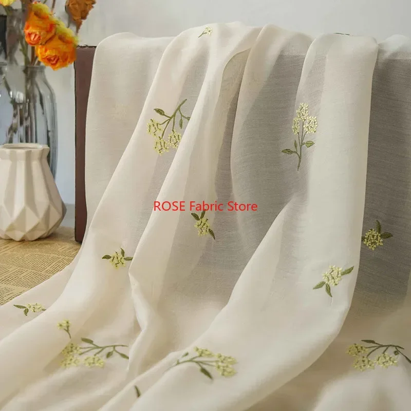Flowers Embroidered Soft Light Apricot tulle chiffon Fabric For Spring Summer Wedding Dress Clothing Sling Skirt Designer Fabric