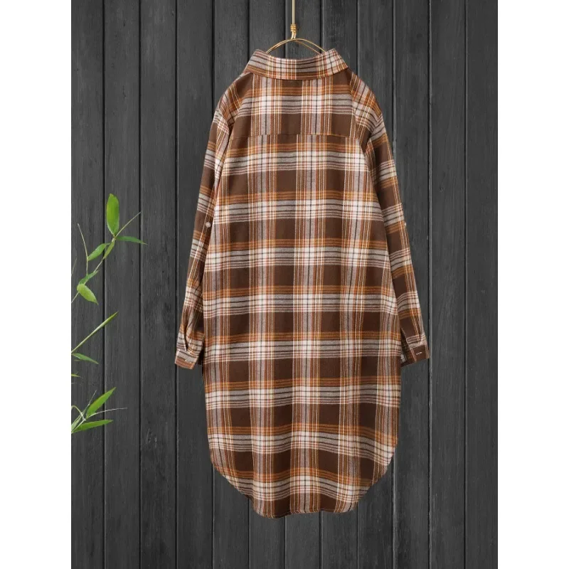 2025 Camisa a cuadros de talla grande para mujer, top elegante de estilo viajero, ropa de viaje informal con ropa, diseño a cuadros a rayas con botones