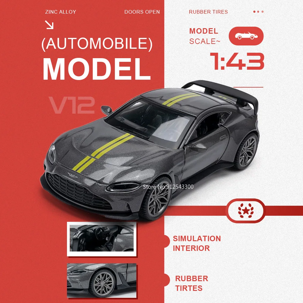 

Масштабная модель автомобиля V12 1:43 с открывающимися дверями, литым металлическим корпусом и резиновыми шинами, для детских праздничных подарков