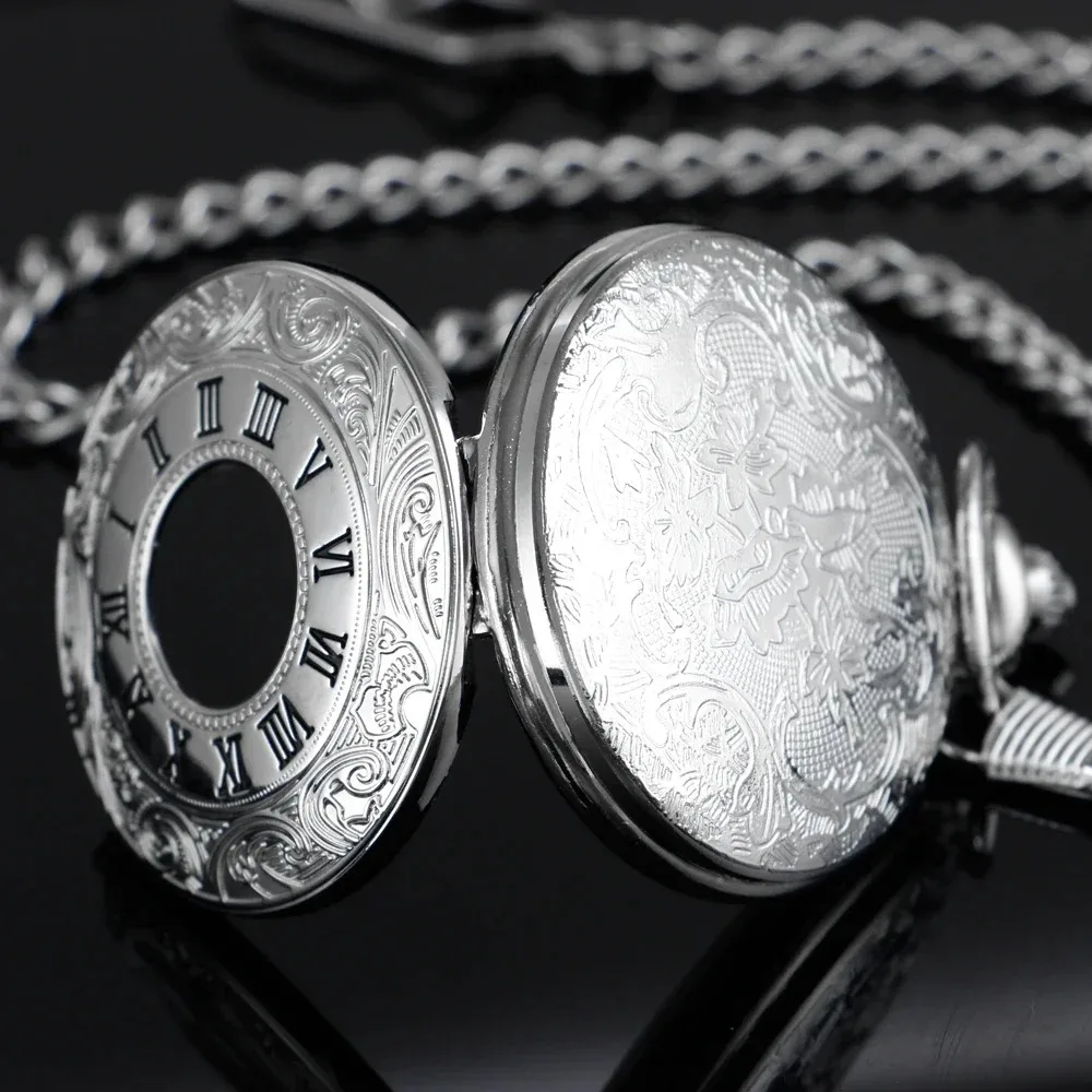 Steampunk Pocket Watch Hollow Blue Starry Design Roman Numerals Vintage Quartz Pocket Watches for Men with Chain Jewelry Gift