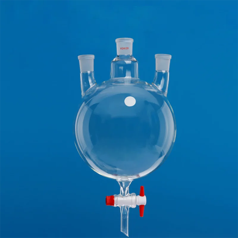 Spherical liquid separating funnel straight three-hole round bottom flask with tetrafluoro piston high temperature resistance