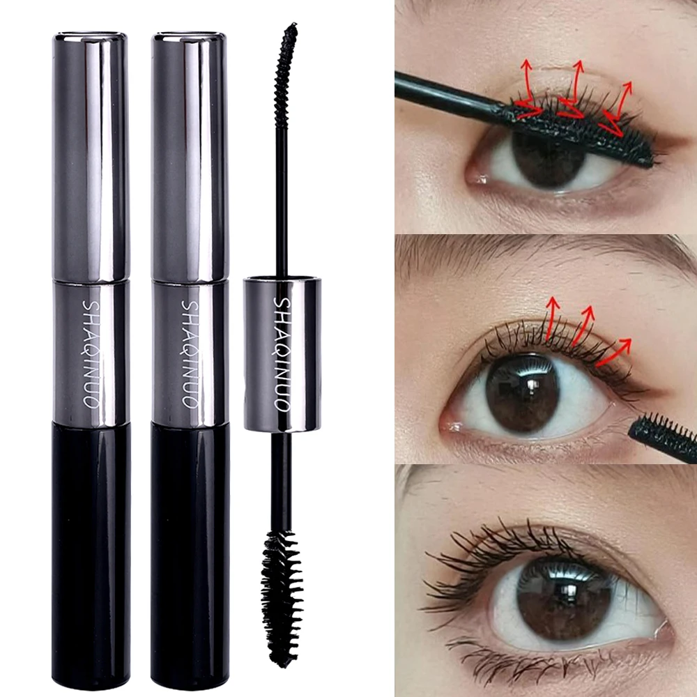 Double Head Lengthening Mascara, Black Eyelash Extension Makeup, Non-Smudge, Natural Curling, Pincel Fino, Anti-Sweat, Brown